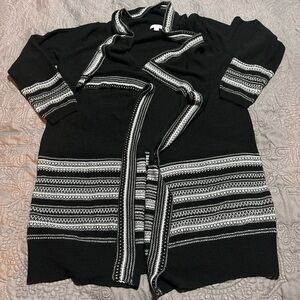 New York & Company Black and White Striped Cardigan